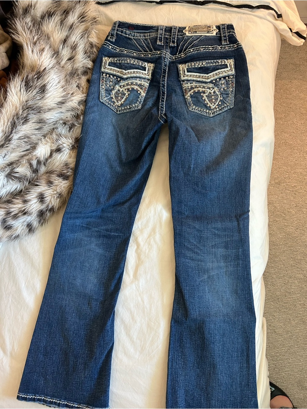 Rock & LA Dark Blue Bootcut Jeans with Embellished Pockets